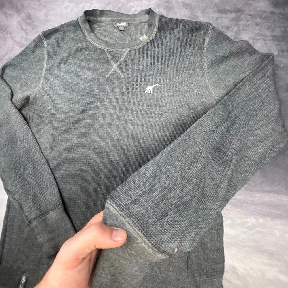 LRG Lifted Research Group Grey Thermal Waffle Knit Long Sleeve Shirt Mens Medium